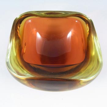 Murano Geode Brown & Amber Sommerso Glass Square Bowl