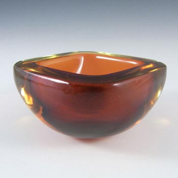 Murano Geode Brown & Amber Sommerso Glass Square Bowl