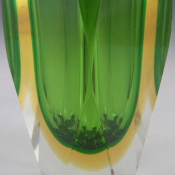 Murano Faceted Green/Amber Sommerso Glass Block Vase