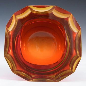 Murano Faceted Red/Amber Sommerso Glass Block Bowl