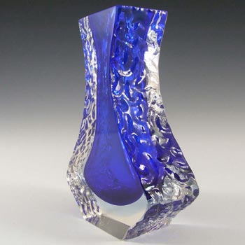 Murano Faceted, Textured Blue Sommerso Glass Vase