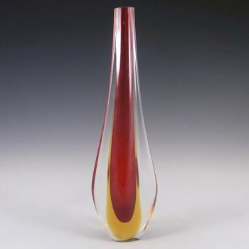 (image for) Murano/Sommerso 1950's Red & Amber Glass Stem Vase