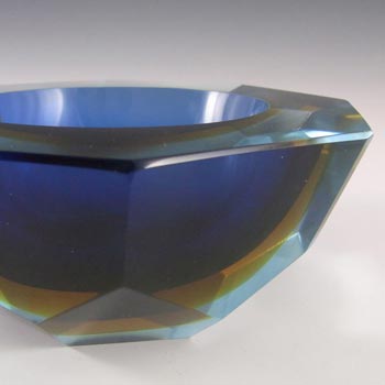 Large Murano Faceted Blue & Amber Sommerso Glass Bowl