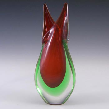 Murano/Venetian Red & Green Sommerso Glass Vase