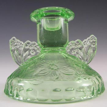 Sowerby Art Deco 1930's Green Glass Butterfly Candlesticks