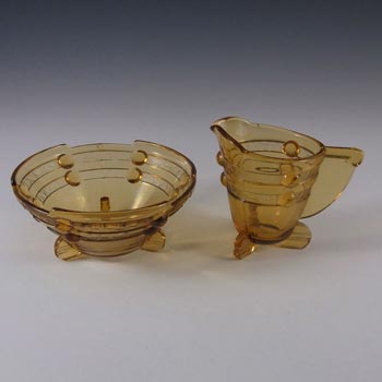 Stölzle #19413 Art Deco 1930's Amber Glass Jug + Bowl Set