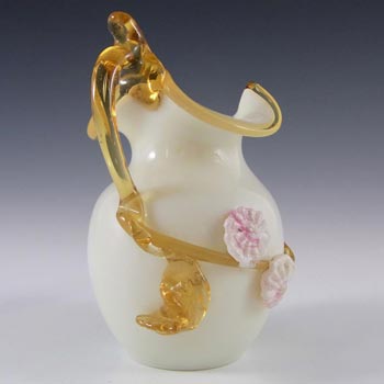 Victorian Uranium Custard Glass Amber & Ivory Flower Vase/Jug