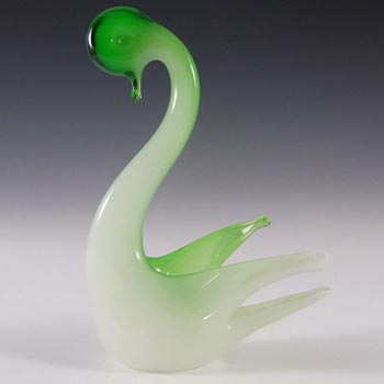 (image for) Murano? Green + White Alabastro Glass Swan Sculpture