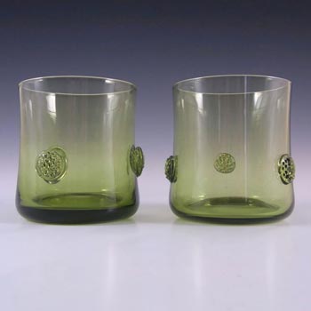 Pair of Green Glass Tumblers With Applied Prunts
