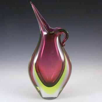 HUGE Murano Purple & Uranium Green Sommerso Glass Vase