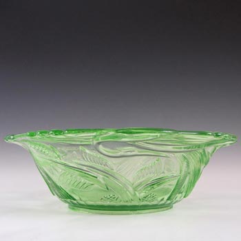Art Deco 1930's Uranium Green Glass 'Heron' Bowl