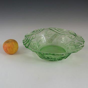 Art Deco 1930's Uranium Green Glass 'Heron' Bowl