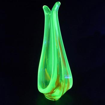 Viartec Murano Style Spanish Red + Uranium Green Glass Sculpture