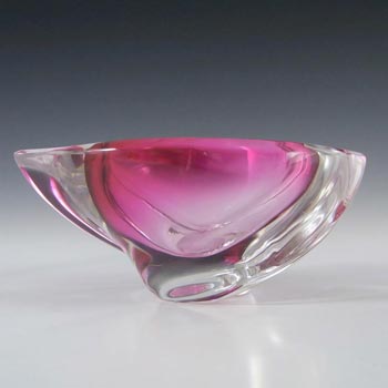 Val St-Lambert Belgium Cranberry Pink Glass Bowl - Signed