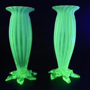 (image for) Pair of Victorian 1890's Vaseline/Uranium Glass Vases