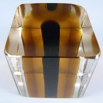 Venini Signed Murano Sommerso Glass Cube Block Paperweight