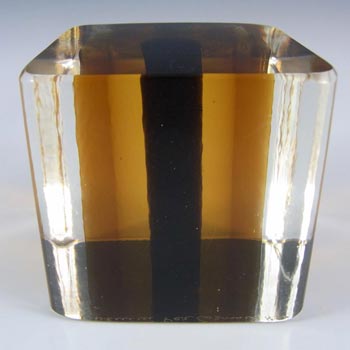 Venini Signed Murano Sommerso Glass Cube Block Paperweight