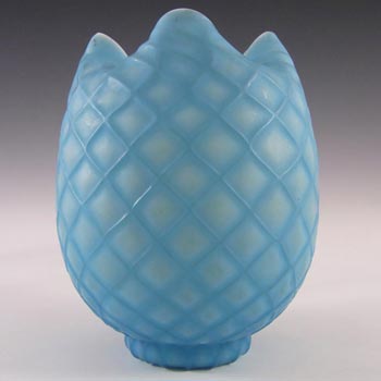 Victorian Satin Cased Glass Blue & White Diamond Quilted Vase