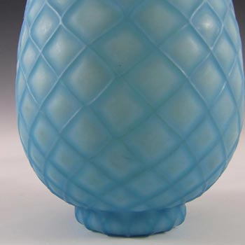 Victorian Style Satin Cased Glass Blue & White Diamond Quilted Vase