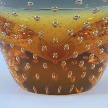 Thomas Webb Amber Glass 'Flair' Bubble Bowl - Marked