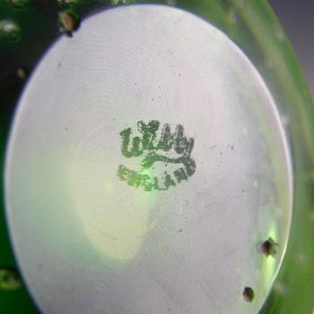 Thomas Webb Green Glass 'Flair' Bubble Bowl - Marked
