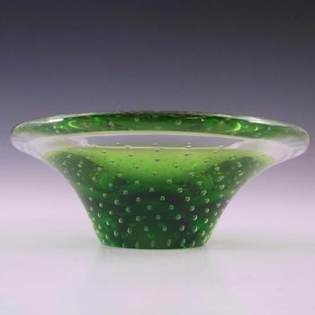 Thomas Webb Green Glass 'Flair' Bubble Bowl - Marked