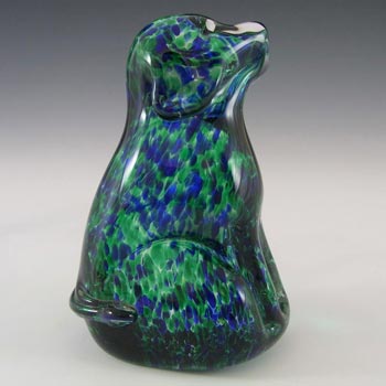 Wedgwood Blue + Green Glass Seated Dog / Puppy Paperweight