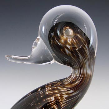 Wedgwood Speckled Brown Glass Duck Paperweight - Marked