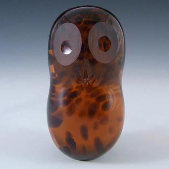 Wedgwood Topaz/Amber Glass Owl Paperweight - Marked