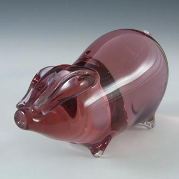 Wedgwood Lilac/Pink Glass Pig Paperweight SG439 - Marked
