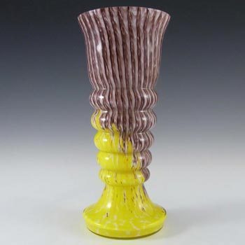 Welz Czech Purple + Yellow Glass 'Stripes + Spots' Vase