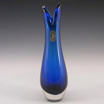 Whitefriars #9556 Cased Blue Glass Beak Vase - Label