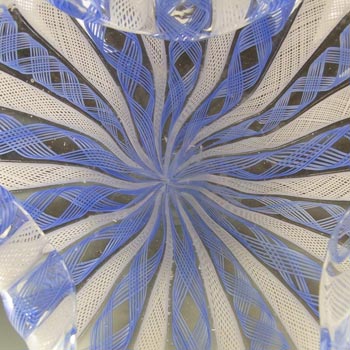 Murano Blue & White Glass Zanfirico Filigree Bowl