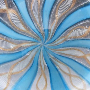 Murano Zanfirico Filigree Blue Ribbon Glass Plate / Dish