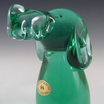 Zelezny Brod Sklo Czech Green Glass Dog - Labelled