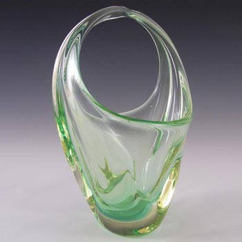 Zelezny Brod Czech Green + Citrine Glass Basket Sculpture