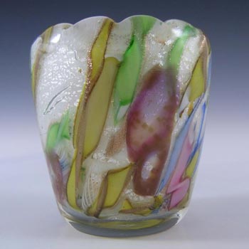 AVEM Murano 1950's Zanfirico + Aventurine White Glass Vase