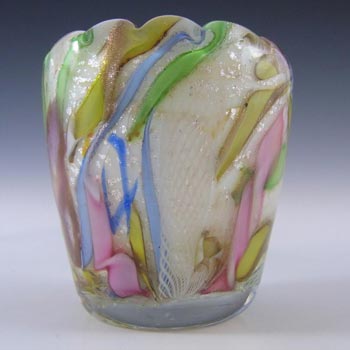 AVEM Murano Zanfirico Bizantino / Tutti Frutti White Glass Vase