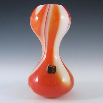 Carlo Moretti Marbled Red & White Murano Glass Vase