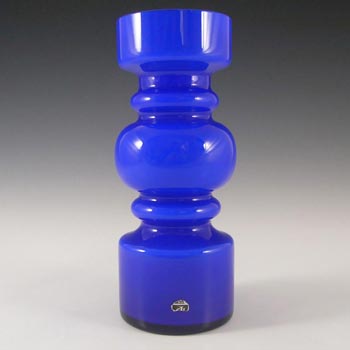 Lindshammar / JC 1970\'s Swedish Blue Hooped Glass Vase