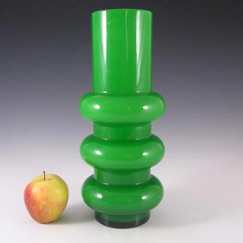 Ryd Glasbruk Swedish / Scandinavian Green Glass Hooped 10.5" Vase