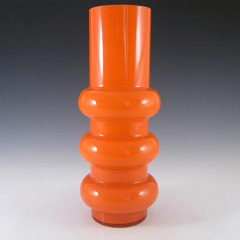 Ryd Glasbruk Swedish / Scandinavian Orange Glass Hooped 11.5" Vase
