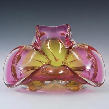 Chřibská #240/5/20 Czech Pink & Orange Glass Bowl by Josef Hospodka
