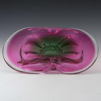 Chribska Czech Pink & Green Glass Bowl by Josef Hospodka