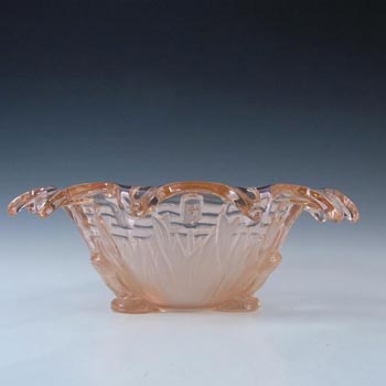 Sowerby Art Deco 1930s Pink Glass Frog + Bullrush Bowl