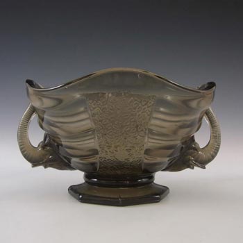 Sowerby #2614 Art Deco 1930's Smoky Glass Elephant Bowl
