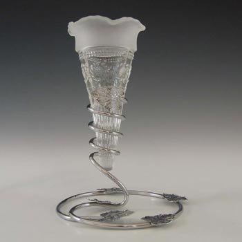 Bagley #3187 Art Deco 5.75" Clear Glass & Metal 'Katherine' Vase