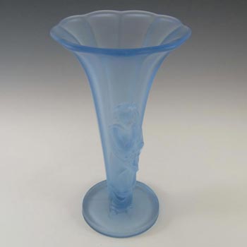 Art Deco 1930's Blue Frosted Glass Oriental Lady Vase