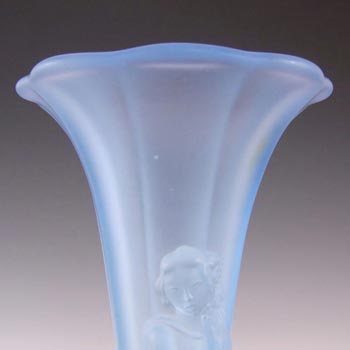 Art Deco 1930's Blue Frosted Glass Oriental Lady Vase