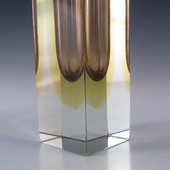 Murano Faceted Amber Sommerso Glass Block Vase
